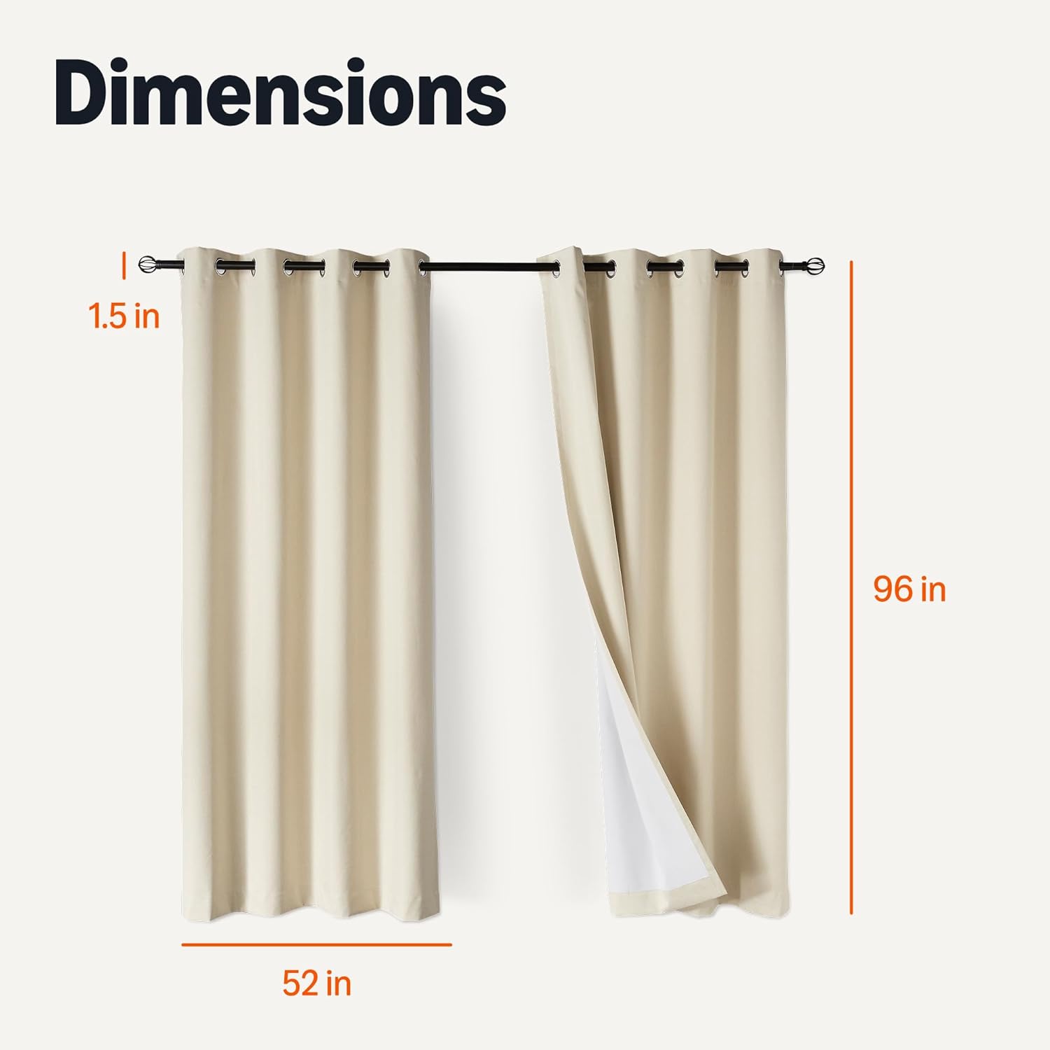Amazon Basics 100% Blackout Curtains with Grommets, 2 Panels, 52 x 96 Inches, Beige
