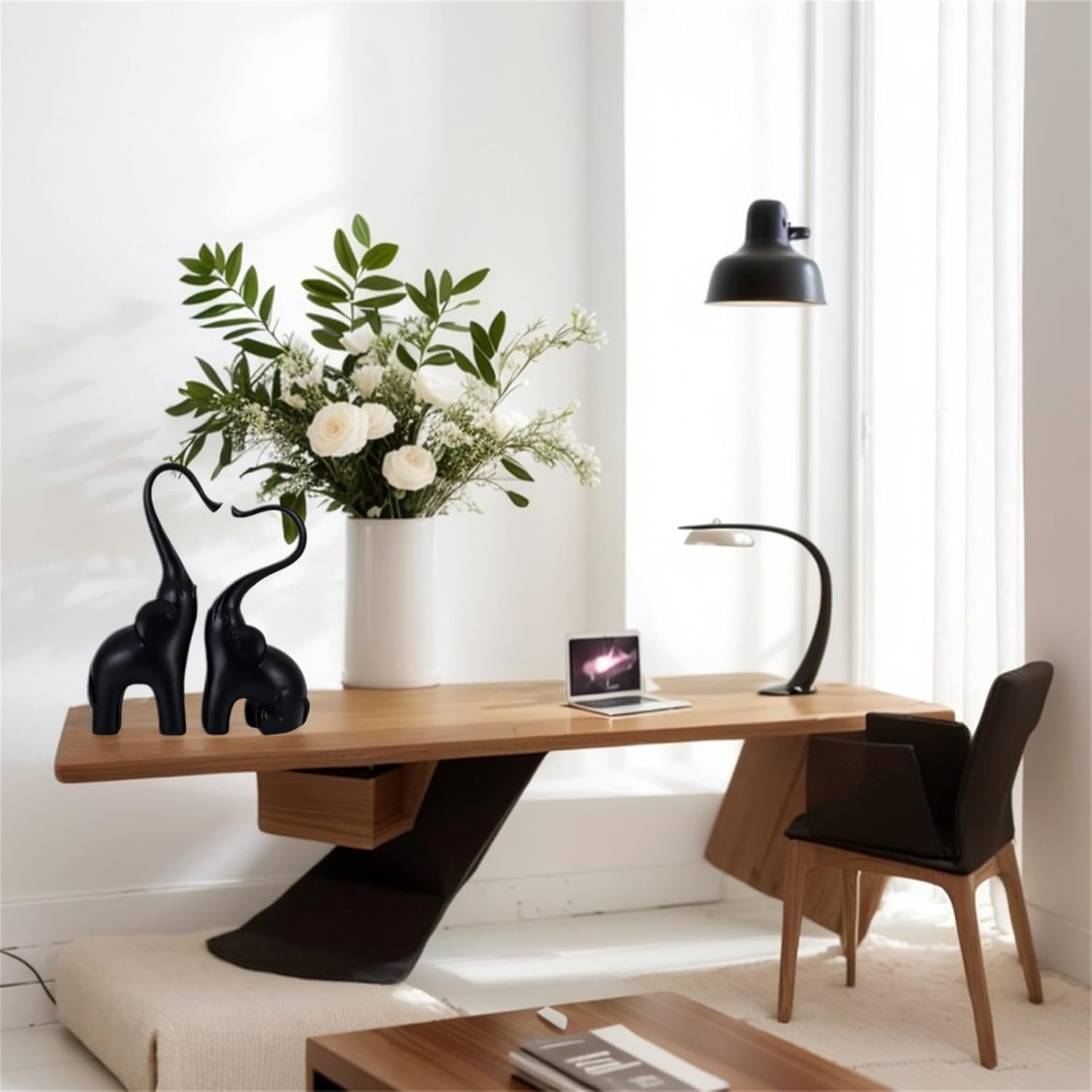 Loving Elephant Statues Home Decor, Small Black Elephant Figurines in Love, Elephant Sculpture Heart Decorative Objects for Bookshelf Decor - Image 5