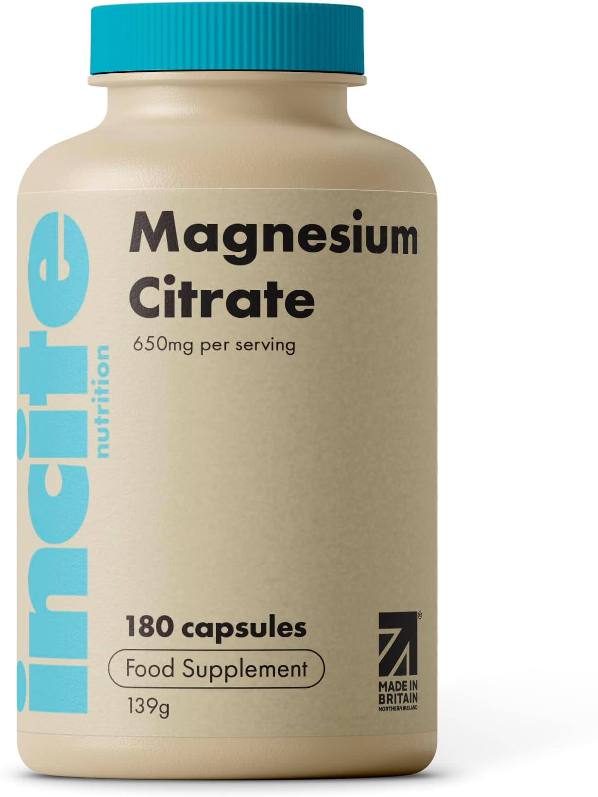 Incite Nutrition Magnesium Citrate Supplement 650mg | 180 Premium Vegan Capsules not Tablets (6 Month’s Supply) | High Strength Magnesium Citrate | Suitable for Vegetarian | Made in The UK ®