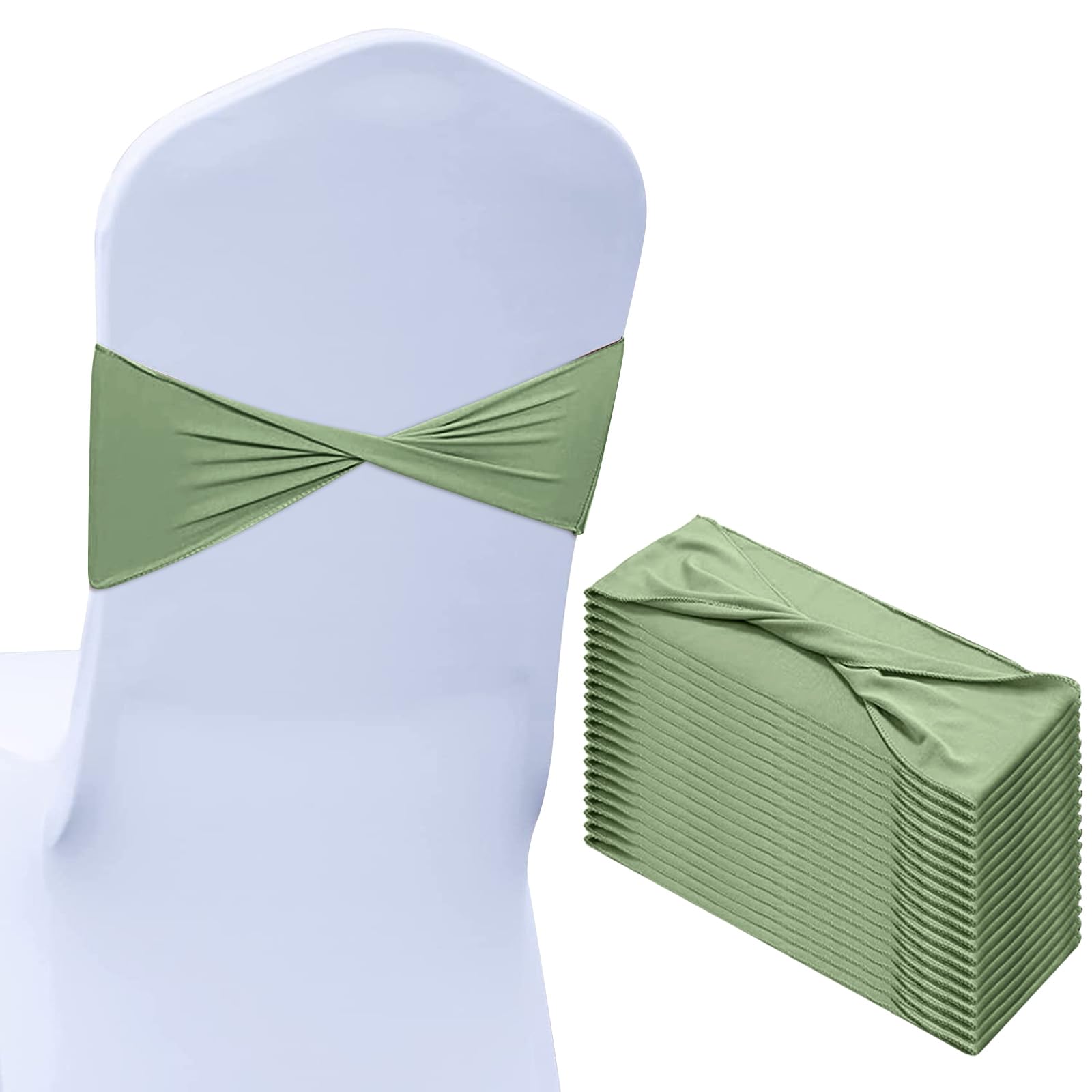 Tegeme 20 Pcs Spandex Chair Sashes Covers Without Buckle Elastic Chair Bands Sashes Ties for Wedding Party Events Ceremony Birthday Decorations(Sage