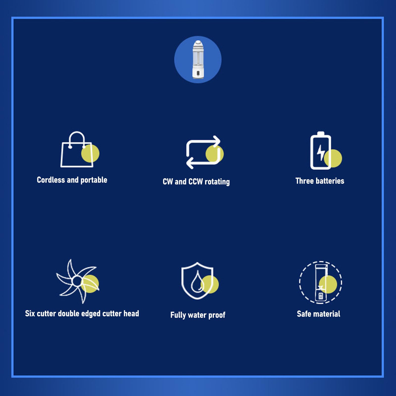 aqxreight Licuadora Portátil, Licuadora Personal Recargable por USB de 24 Oz y 240 W con Cortador Bidireccional para Batidos y Batidos, Tapa de Viaje, sin BPA, 3 Baterías de 2000 MAh, (700ML)