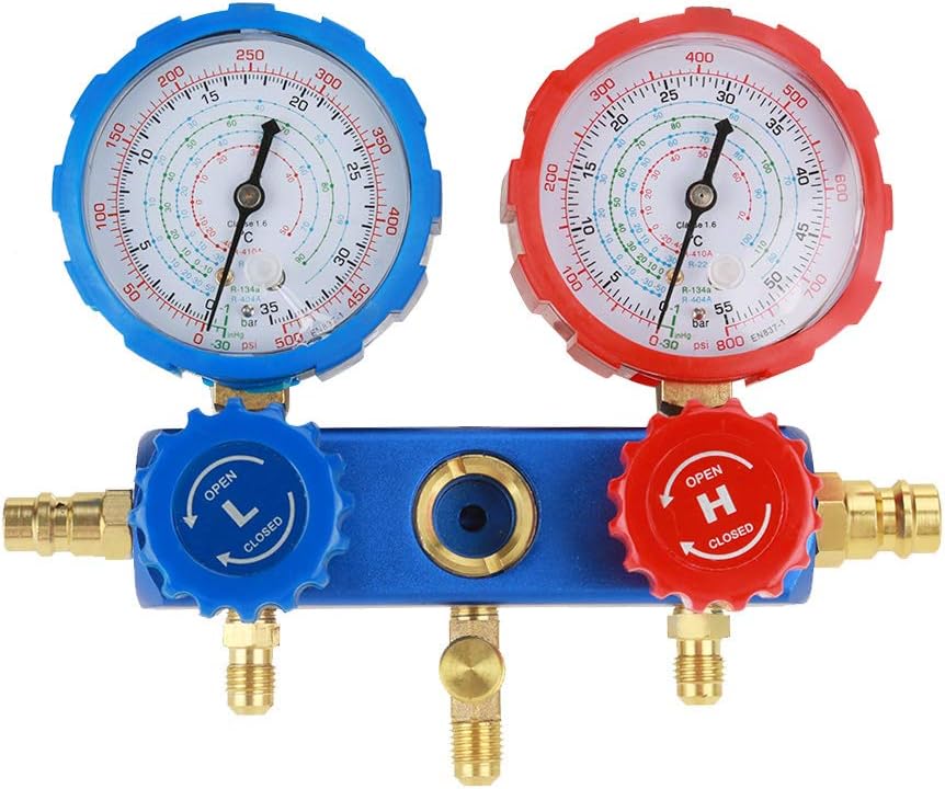Hilitand R134a Manifold Gauge, Fits R134a Air Conditioning Refrigerant Manifold Set with 1.5m Charging Hoses Pressure Adapter Adapter, Sets