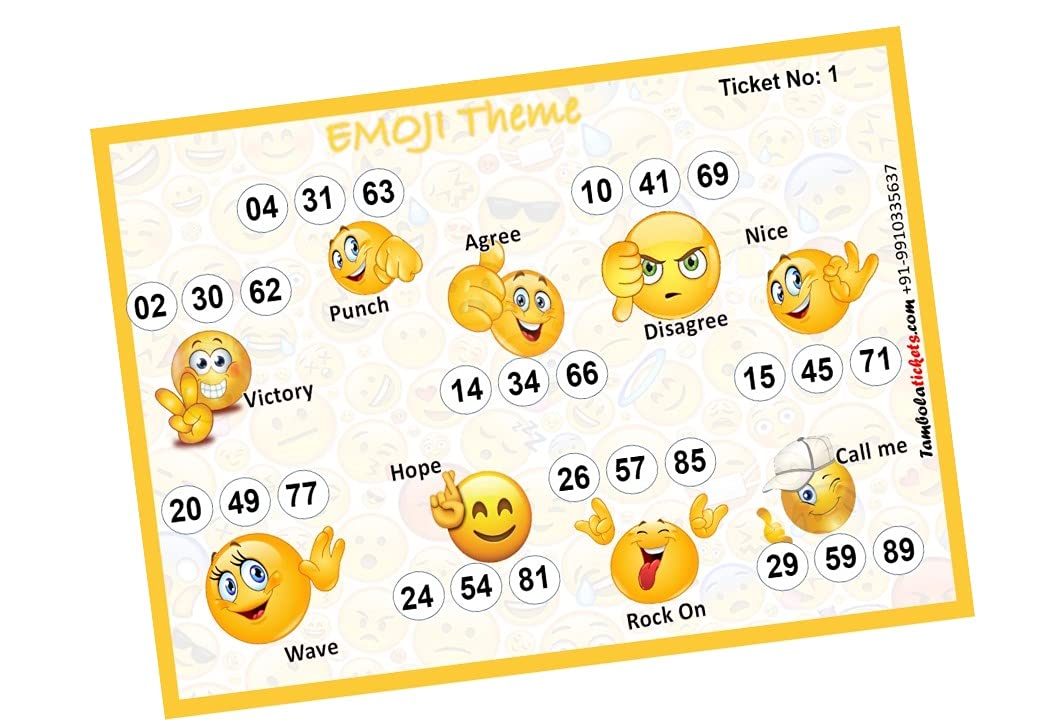 Emoji Smileys Theme Bingo Housie tambola Tickets (Printed on Hard Sheet, Big Size Tickets, 150 Cards) (B09B6GD9S5) Amazon Price History, Amazon Price Tracker