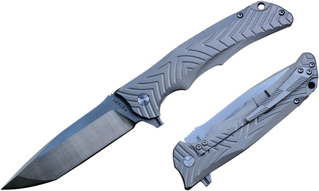 Survival Folding Knife VG-10 Blade Hunting Knife Grey Titanium Handle Outdoor Tools LK5012 Model