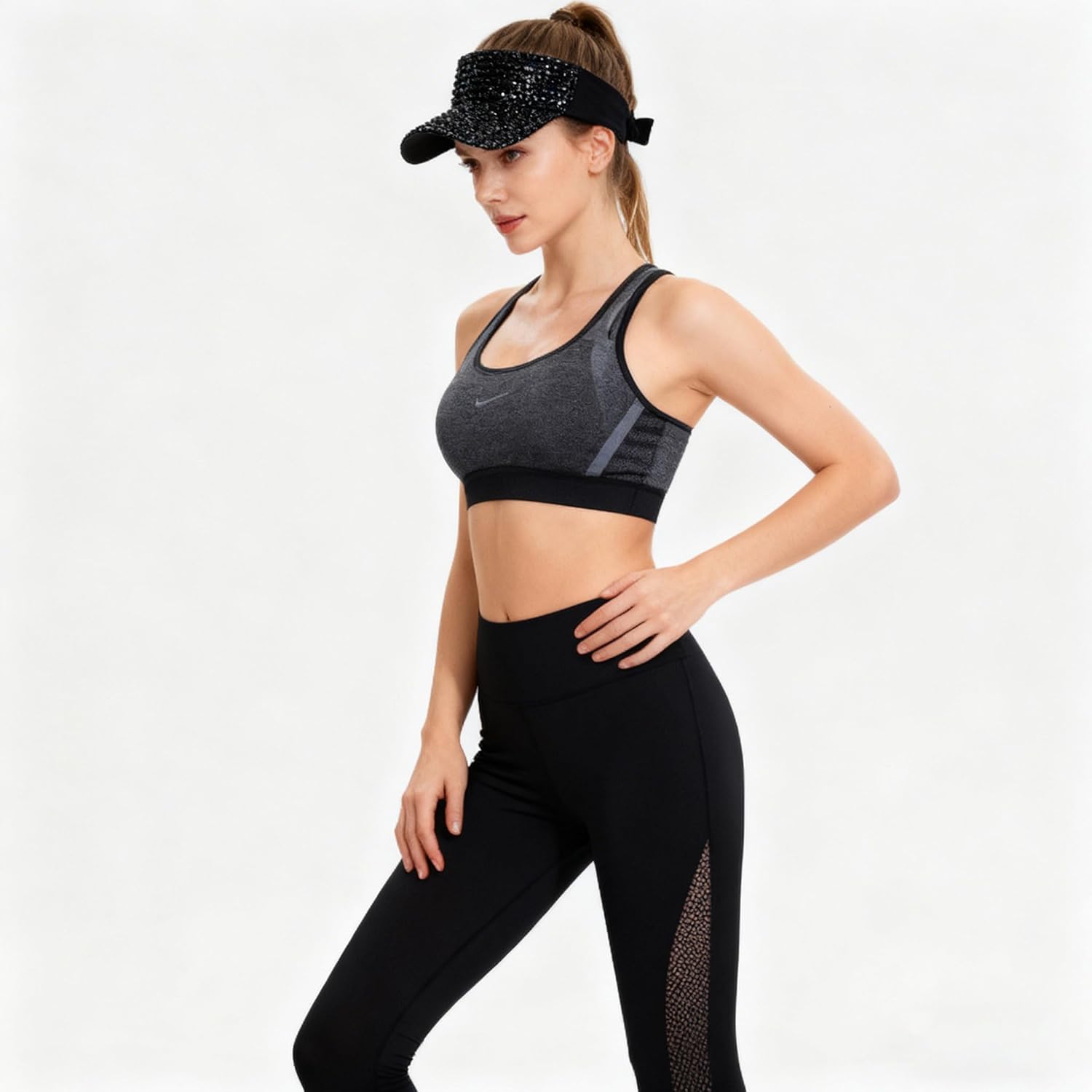 Bling Shiny Rhinestone Sports Sun Visor Hat for Women Summer Adjustable Breathable Beach Visor Caps Running Golf Sun Hat - Image 3