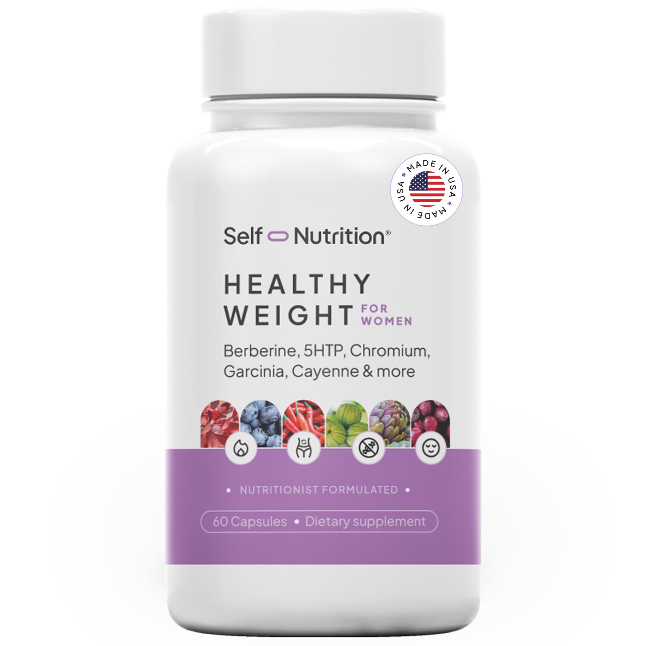 SELF NUTRITION Healthy Weight Loss Supplement for Women - Third-Party Tested - Appetite and Craving Control, Fat Burner, Weight Loss Supplement, Metabolism and Mood Booster - Made in USA, 60 Capsules