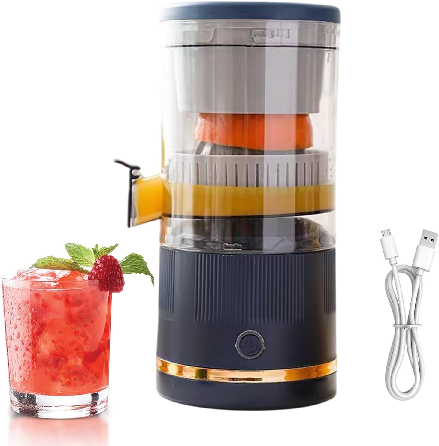 Citrus Squeezer - Electric Orange Press Extractor, Battery Powered Fruit Juicing Device with Smart Pulp Filter System Lightweight Travel Container Build, Delivers Smooth Beverages, Ideal for Home Picn