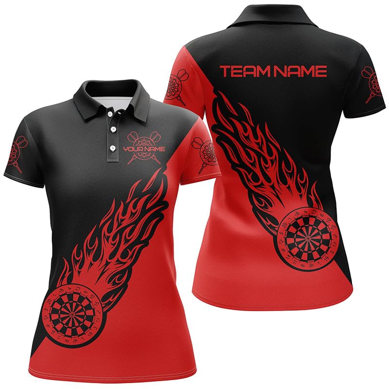 Personalisierte Herren & Damen Darts-Shirt Mit Rotem Und Schwarzem Flammen-Design – Individuelles Dart-Jersey L0697