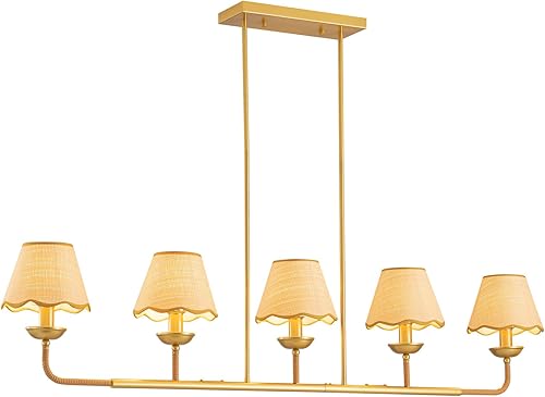 Miniatura 7 de Lámpara bohemia para isla de cocina, lineal, rústica, de 55 pulgadas, de ratán dorado, para comedor, sala de estar y mesa de cocina, lámpara