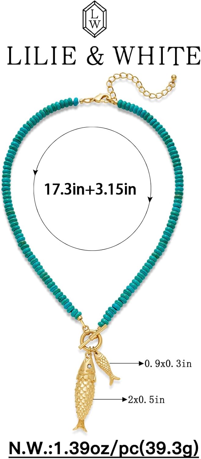 LILIE&WHITE Gold Charm Necklace For Women Pink Sun Layered Necklace Fashion Turquoise Gold Fish Necklace Jewelry Gift - Image 6