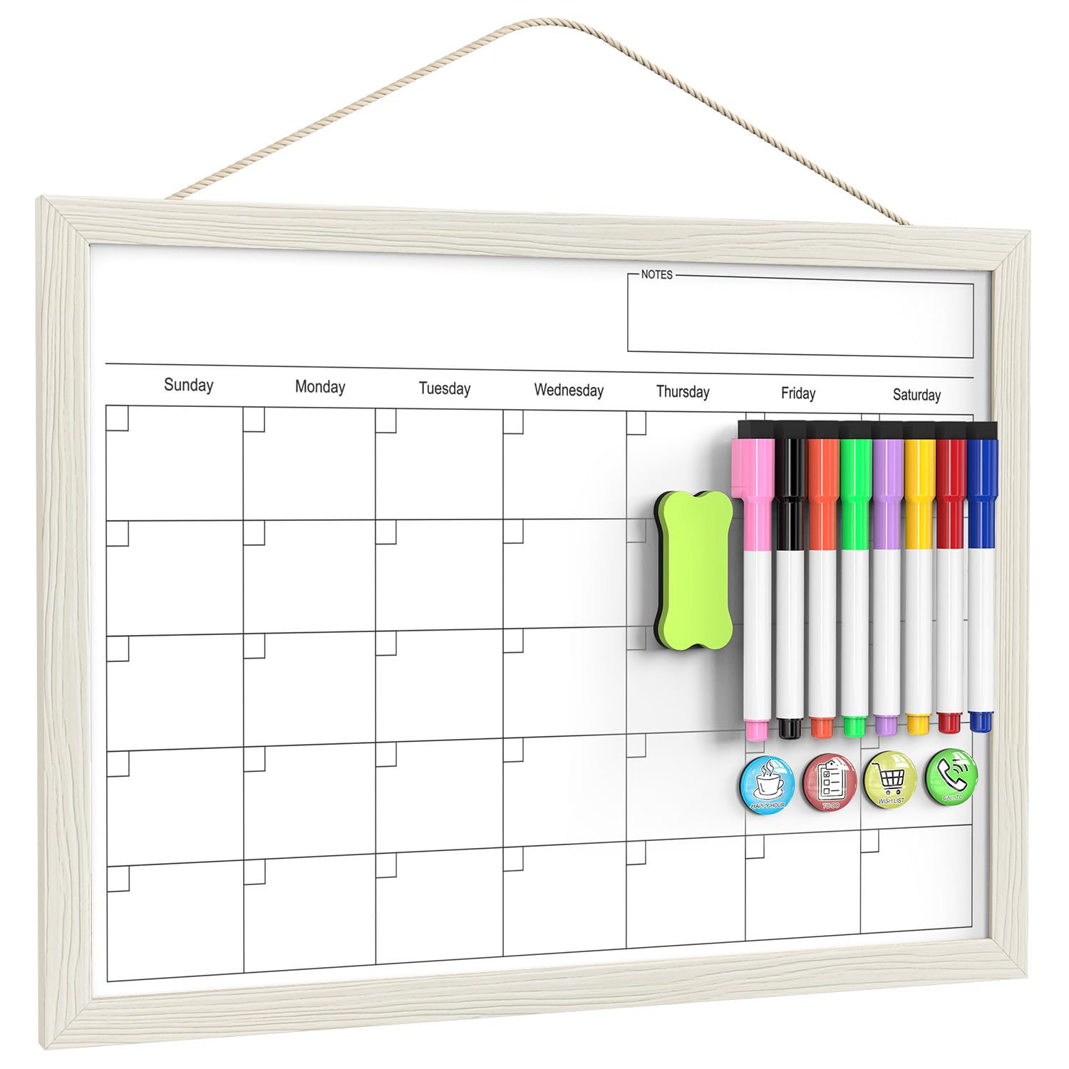 Calendar Whiteboard for Wall, 17x13 Inches Dry Erase Calendar for Wall, Small Magnetic Monthly White Board with Wood Framed, Hanging Dry Erase Board