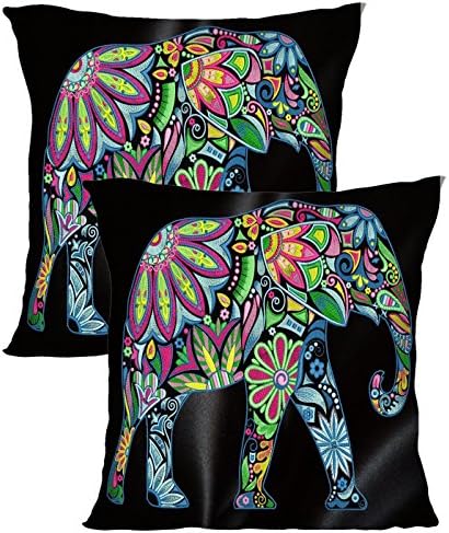 Hakoba Rich Multicolor Embroidered Elephant with 160 Thousand Stitches Cushion cover / Pillow Case Extreme Hi-End Quality. ( Size 56 x 56 CM - Pack of 2 )