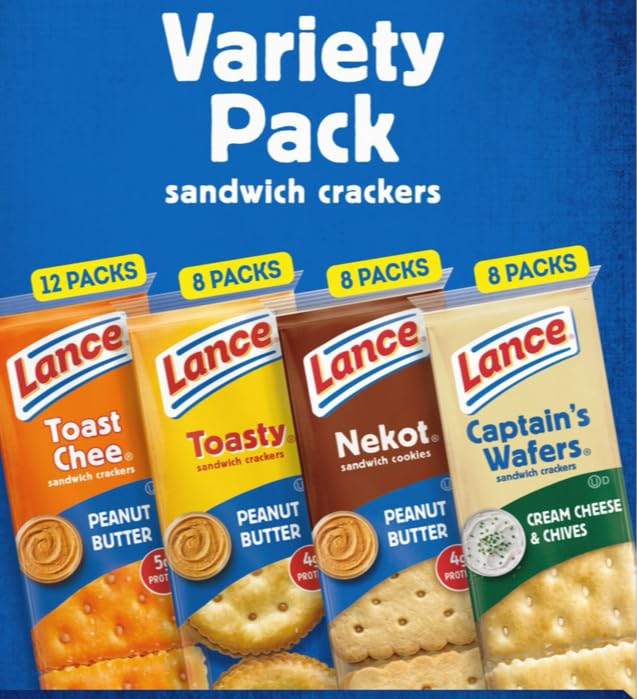 Lance Snack Kit – 36 Individual Packs of Crispy Filled Crackers for Travel, School & Work