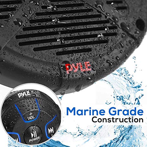 Pyle 6.5'' Dual Marine Speakers Kit - Waterproof-Rated W/Amplified Bluetooth Remote Control Receiver For Powersport Vehicles, Ip65 Marine Grade Rating, 600 Watt Max Power Plmrkt8, Black #TOP1
