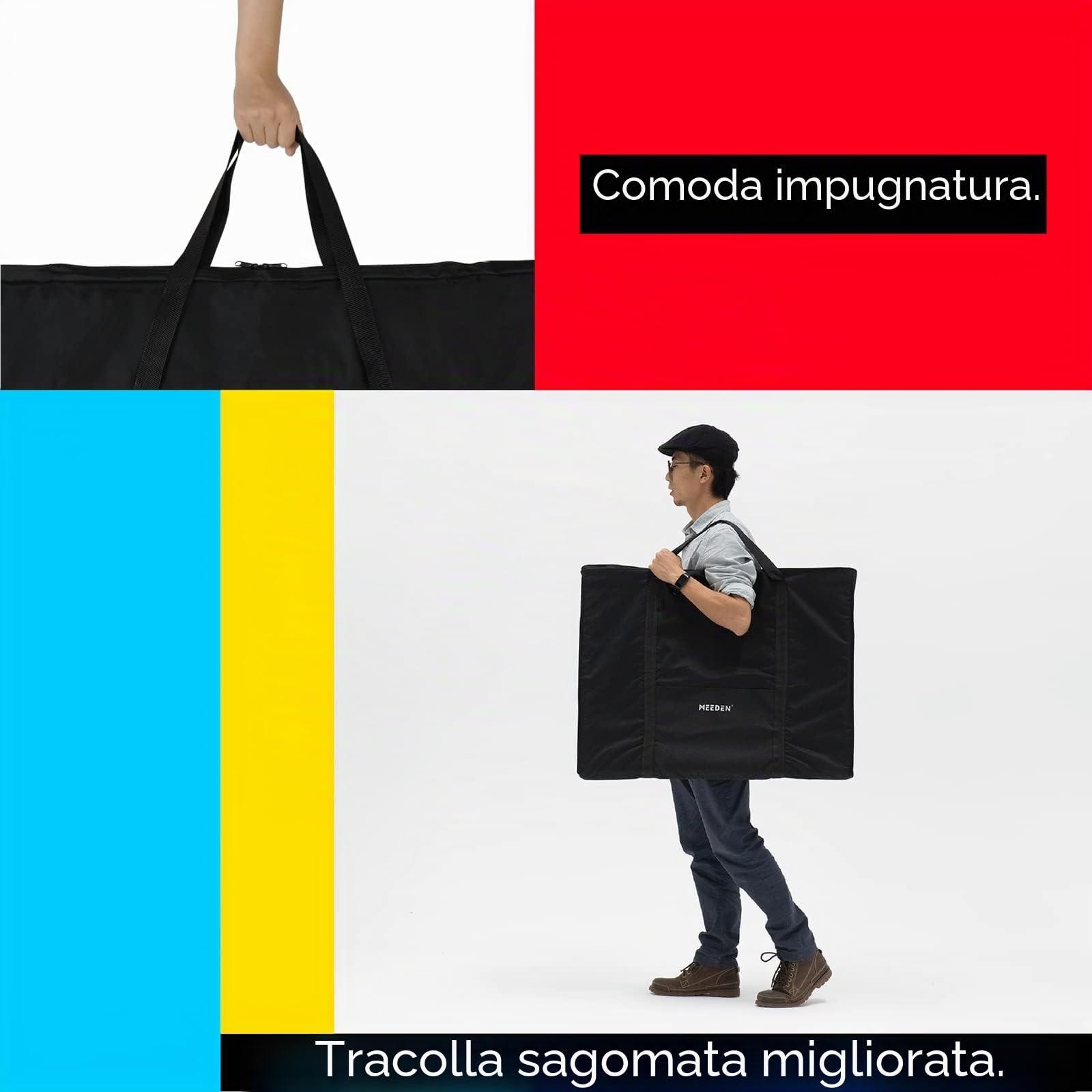 MEEDEN A2 Art Portfolio Case, Portatile Disegno Bordo Borsa Arte Borsa Da Trasporto Arte Impermeabile 600D Oxford, Portfolio per Opere d'arte, Tela, Fotografia, Poster, Nero (58 X 79 cm)