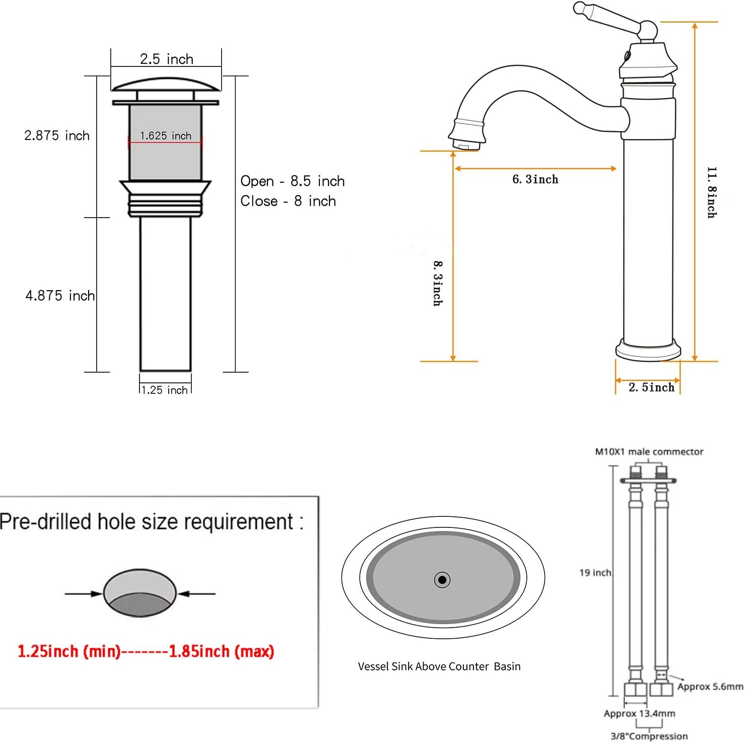 New Product Black Bathroom Faucet Farmhouse GGStudy Single Handle One Hole Bathroom Vessel Sink Faucet Tall Body with Pop Up Drain