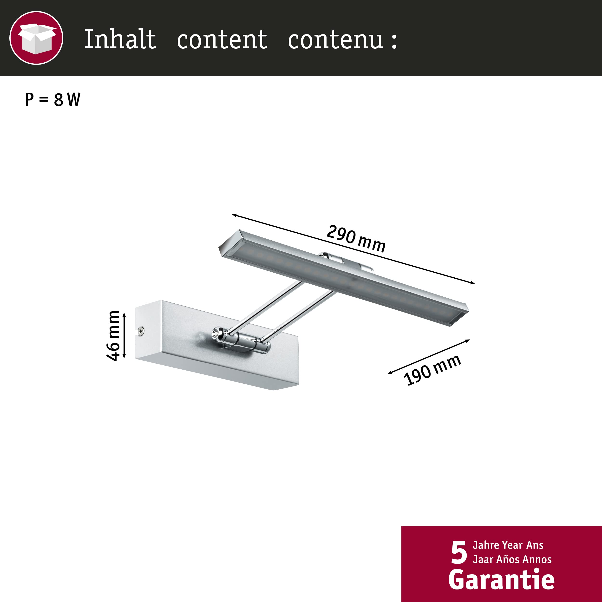 Paulmann 99894 Galeria LED Bilderleuchte Beam Thirty 5W Nickel gebürstet/Chrom 230V Metall