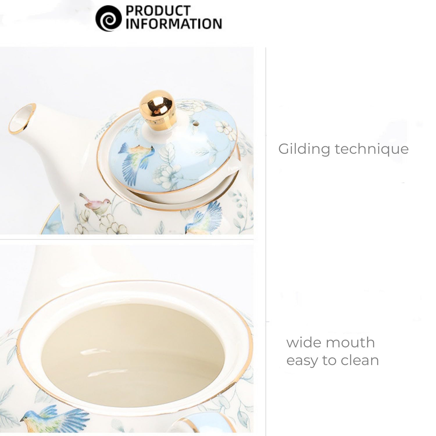 Service à thé pour une personne avec théière et tasse en porcelaine, 450 ml de théière et 300 ml de tasse à thé, cadeaux pour femmes, service à thé de l'après-midi, céramique, lavable au