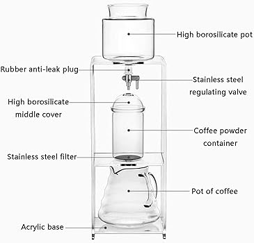 Torre De Goteo De Cerveza Fría, Cafetera De Goteo De Hielo, con Flujo Ajustable, Filtro De Acero Inoxidable Y Base Acrílica, Boca De Olla En Forma De V, Preparar En Casa5