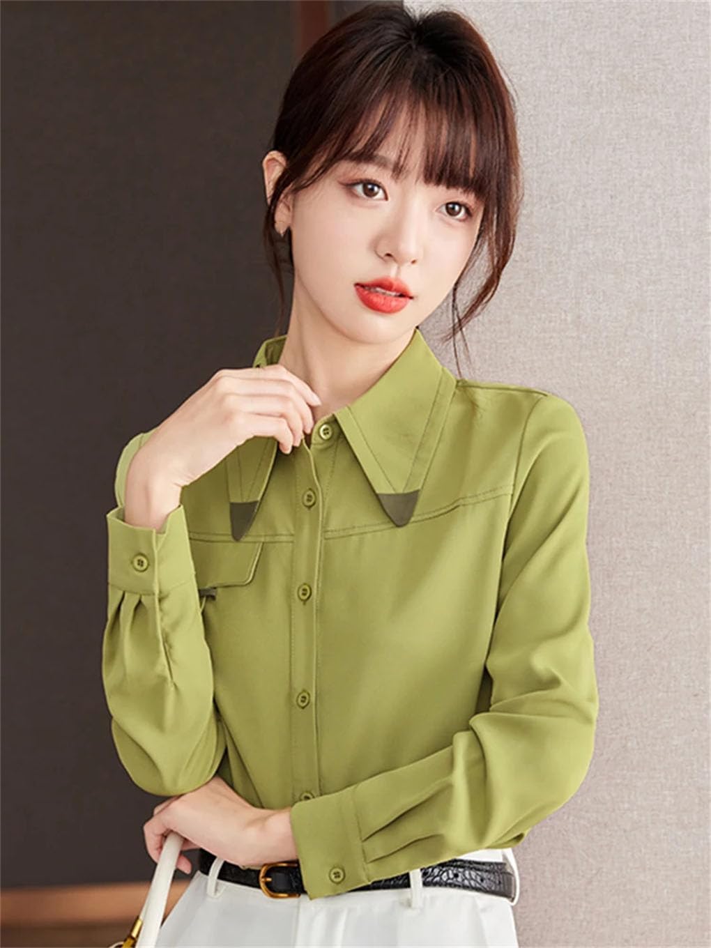 Women's Simple Single-Breasted Chiffon Blouse Loose Casual Vintage Shirts Office Tops