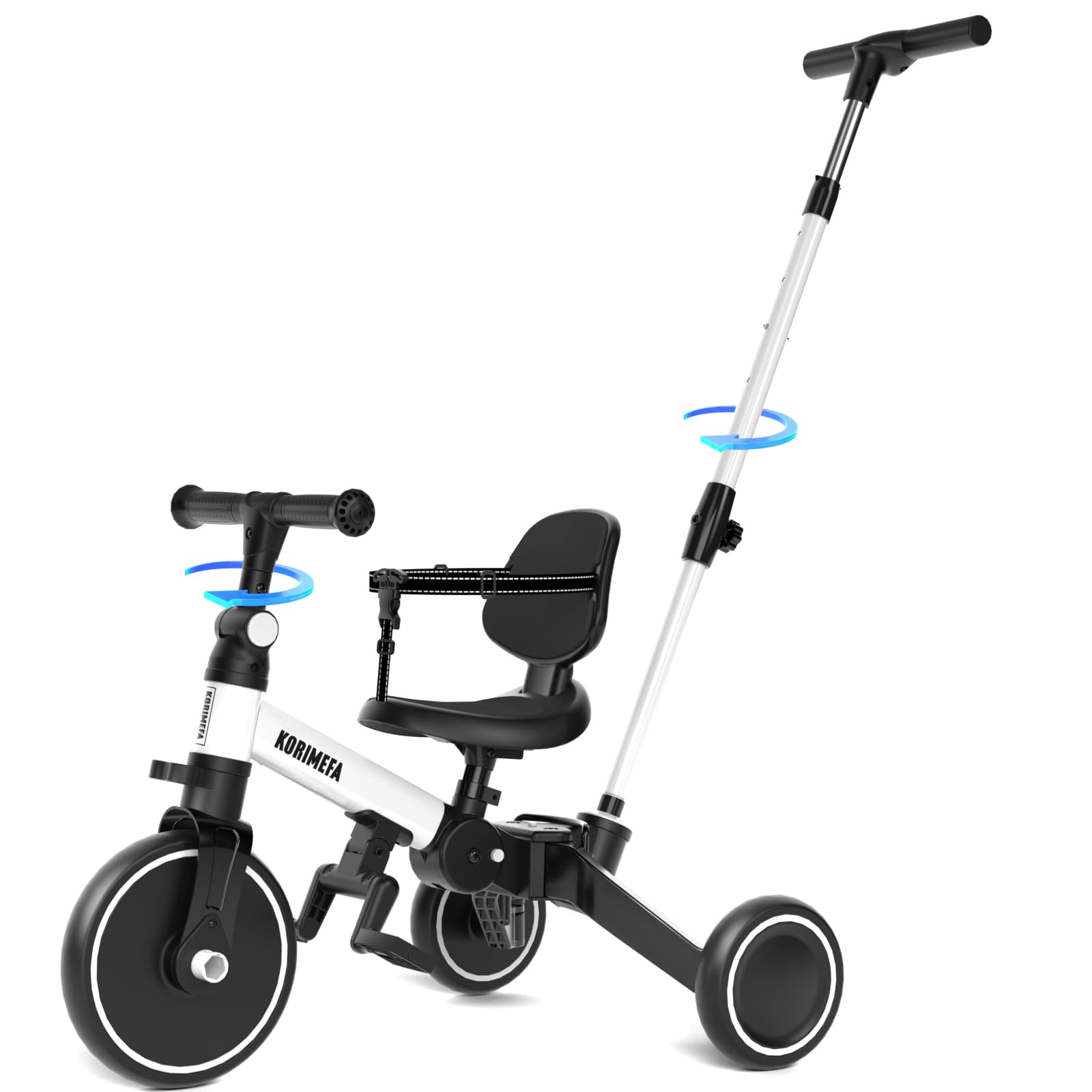 KORIMEFA Children's Tricycles 6 in 1 Multifunction Bike, Folding Balance Tricycle, Bicycle, Balance Cart, Walker Suitable for 1-4 Years Old Children with Adjustable Push Bar (White) Global Recycled Standard Global Recycled Standard Global Recycled Standard