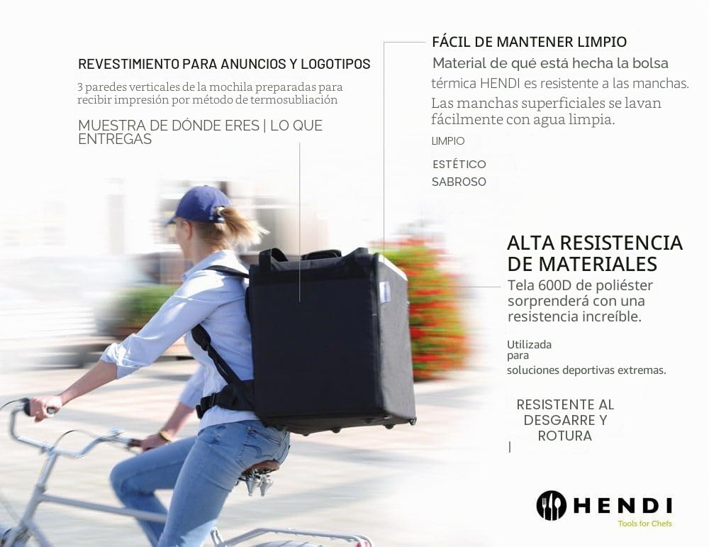 HENDI Mochila isotérmica de Transporte y Reparto de Pizzas y Alimentos, Bolsa aislada e Impermeable para la Entrega de Pedidos de Pizza y Comidas, Interior 39x39x(H) 45cm, Negra, 41x41x(H) 48cm