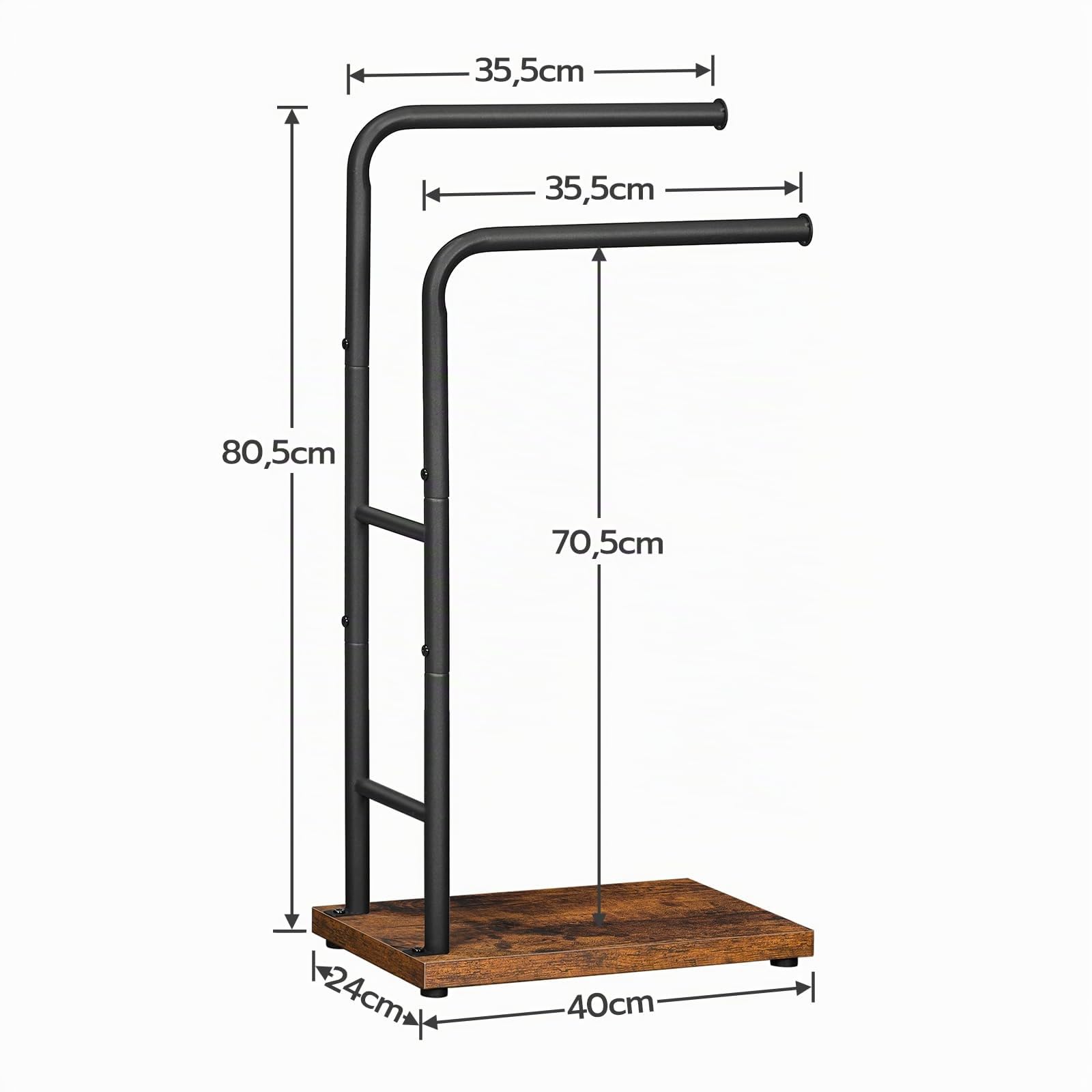 HOOBRO Toallero de Pie, Toallero de Baño con 2 Barra, 40 x 24 x 80,5 cm, Toallero Escalera, Marrón Rústico y Negro EBF24LB01G1