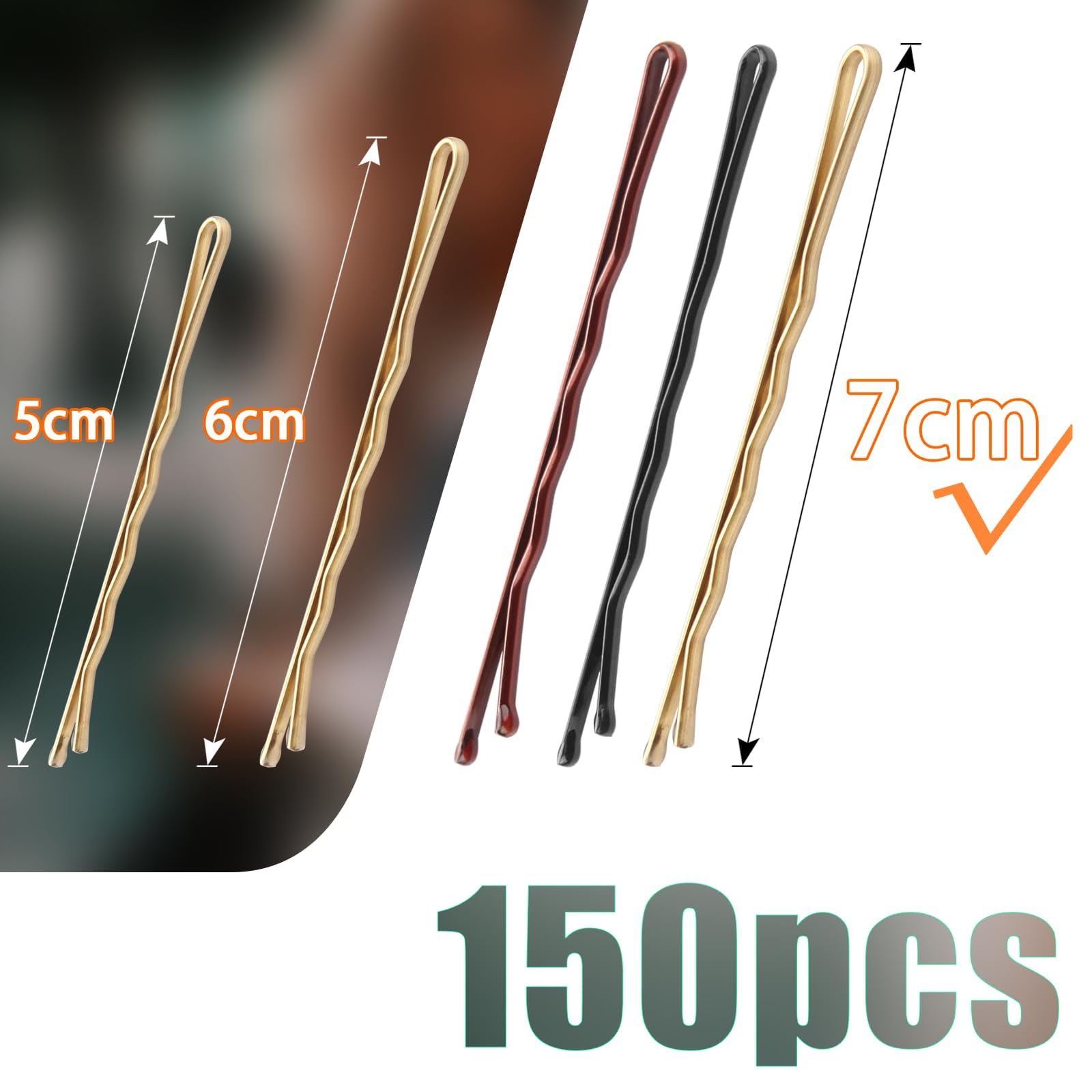 Mbmomnus 150pcs Hair Clips Women 7cm/2.75in Bobby Pins Long Kirby Grips Girls Hair Pins Metal Hair Accessories Ideal for All Types Makeup & Hair Styling (Black,Brown,Gold) - Image 2