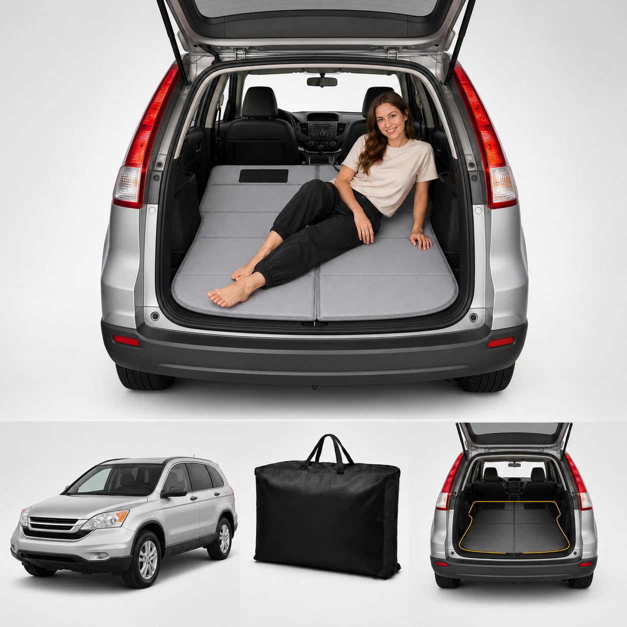 Car Mattress for CR-V 2007–2011, Upgraded Non-Inflatable Thickened Foam SUV Car Camping Mattress, Foldable Trunk Sleeping Pad Car Bed Mattress for Road Trips Camping Travel