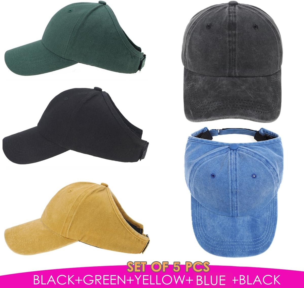 2 Pack Backless Cap for Women Natural Curly Hair Hat Baseball Cap Afro Puff Ponytail Hat