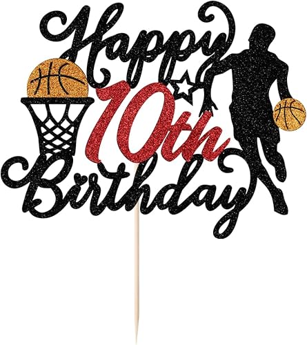 Miniatura 3 de Decoración de pastel de baloncesto de feliz cumpleaños número 10, decoración de pastel de cumpleaños de jugador de baloncesto de 10 años, decoración