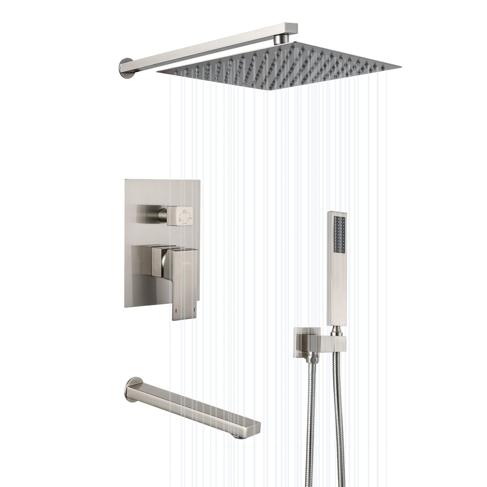 Gappo Rain Shower System Wall Mounted High Pressure Rainfall Shower Faucet，Brushed Nickel