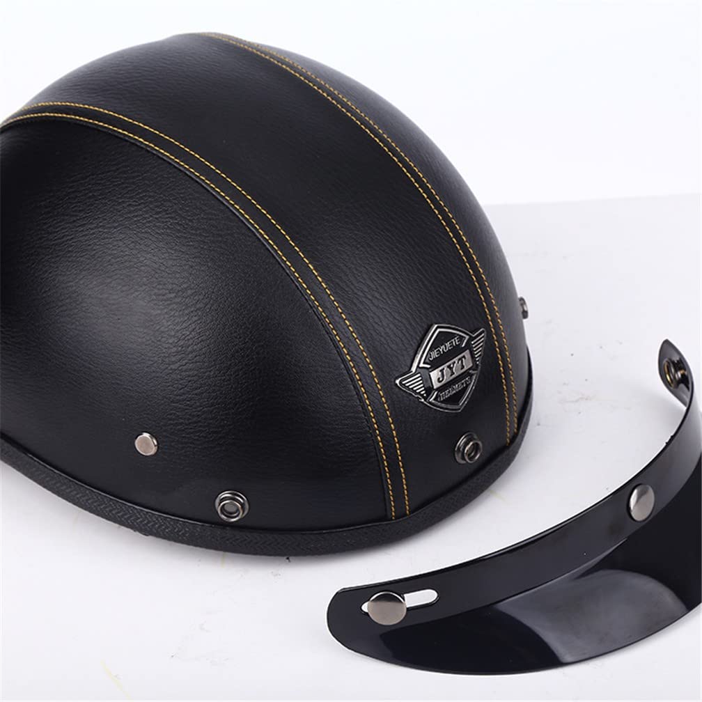 Halbhelme Motorradhelm, Pu-Leder Half Helm Mit Schutzbrille, DOT/ECE-Zulassung Retro Halbschalenhelm, Mit Visier Schnellverschluss，Motorradhelm Halbschalenhelm Mit ECE
