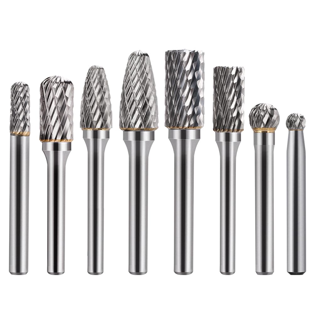 Juego de fresas de metal duro con vástago de 6 mm, 8 piezas de fresado, fresa rotativa para grabado de madera, lijado y pulido de metal