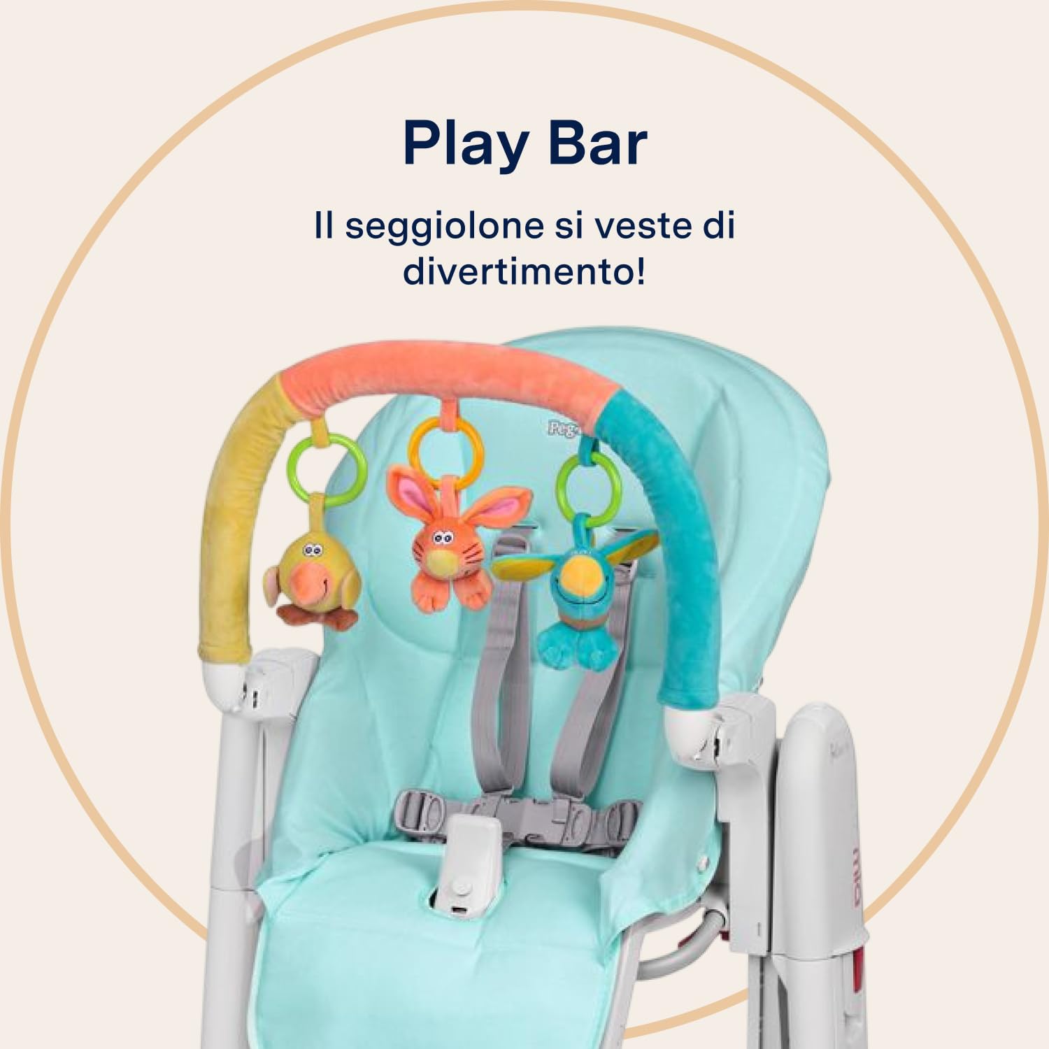 PEG Play Bar - Barra Gioco con Sonagli e Pupazzetti - Compatibile con i Seggioloni Tatamia, Siesta e Prima Pappa di Peg