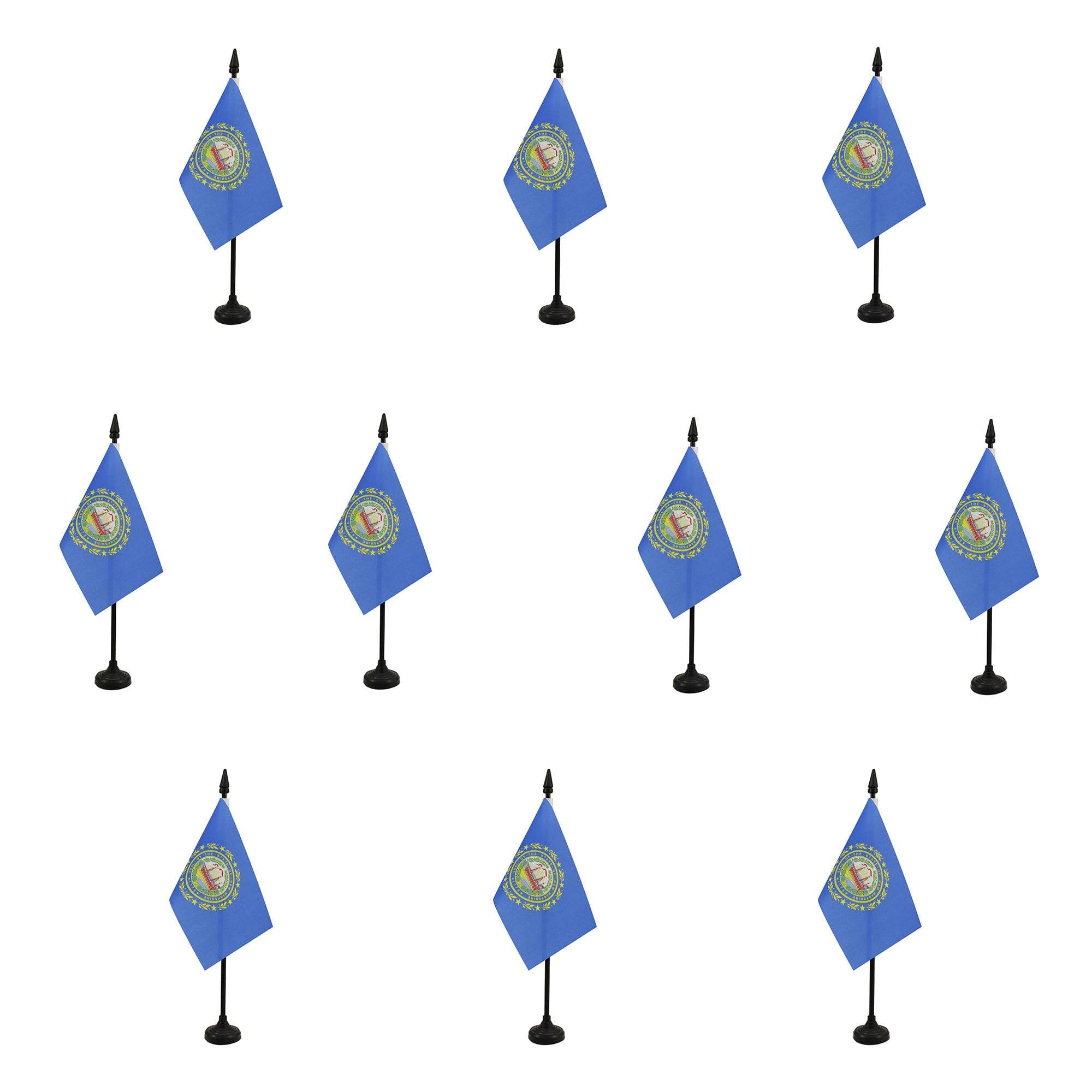 AZ FLAG - Set of 10 New Hampshire Table Flag 4'' x 6'' - 10 Small US state of New Hampshire Office Flags 100% Polyester 15 x 10 cm - Mini Desk Flag with 10'' Pole and Black Plastic Base