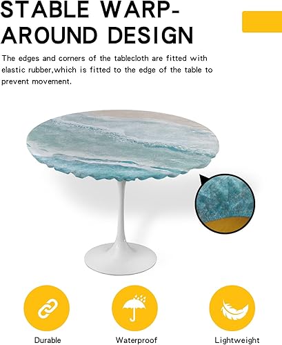 Miniatura 4 de Mantel redondo ajustable de verano de 45 a 54 pulgadas, para playa, playa, playa, playa, playa, impermeable, con bordes elásticos, lavables, para