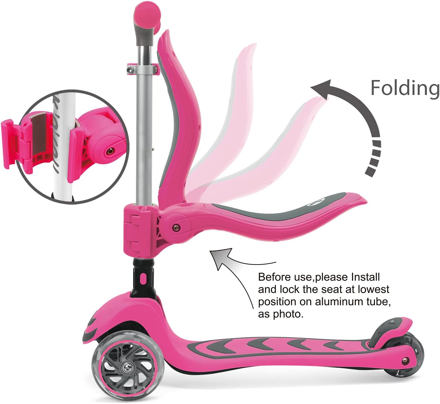 Kicknroll 3-Wheel Scooter for Kids Ages 3-12 with Light-Up Wheels, Folding Design, Adjustable Height, Extra Wide Deck (110 lbs Max)