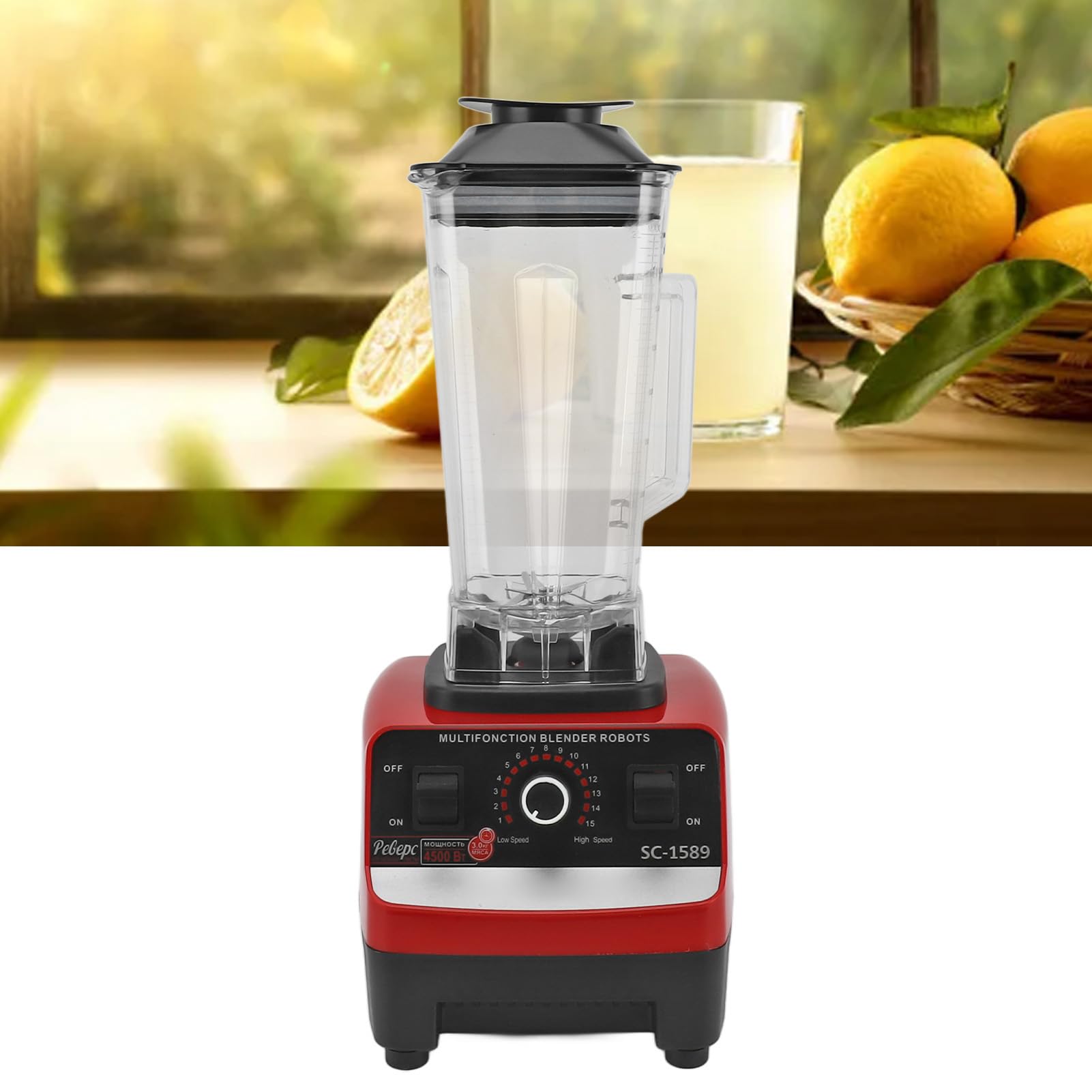 Licuadora de Alta Potencia de 4500 W, Gran Capacidad de 2 L, 15 Velocidades, 6 Cuchillas de Acero Inoxidable Procesador de Alimentos Multifunción con (Enchufe europeo 220V)