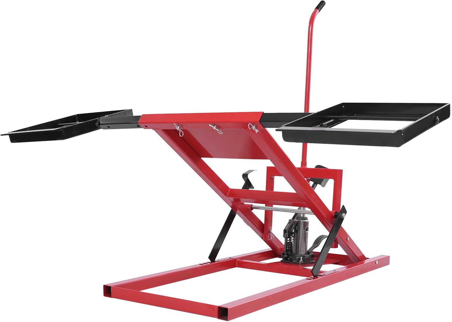 Lawn Mower Lift, 500lbs Capacity Hydraulic Lift Jack, Wheel Span Adjustable Freestanding Lawn Mower Lifts for Lifting and Repairing Garden Tractors, All-Terrain Vehicles, Red+ Black