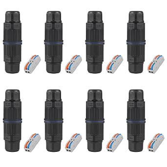 8PCS IP68 Waterproof Junction Box, Outdoor 2 Way Electrical Cable Connector, Replaceable Lever Wire Connectors for AWG 28-12, Quick Screwless Installation