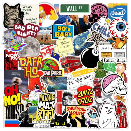 Image of CodersParadise Random Decorative Stickers Pack of 51, Assorted Vinyl Decals for Laptop, Water Bottle, Phone Case, Notebook, Journal, Scrapbook, Luggage, Helmet, Bike and DIY Crafts