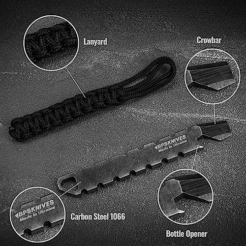 BPS Knives Pry Bar - 9,6 cm Multitool Hebel für Ausrüstung - Rutschfester Griff, Full-Tang Carbonstahl 1066, Flaschen-/Dosenöffner - Brechstange - Multifunktions-Werkzeug Brecheisen