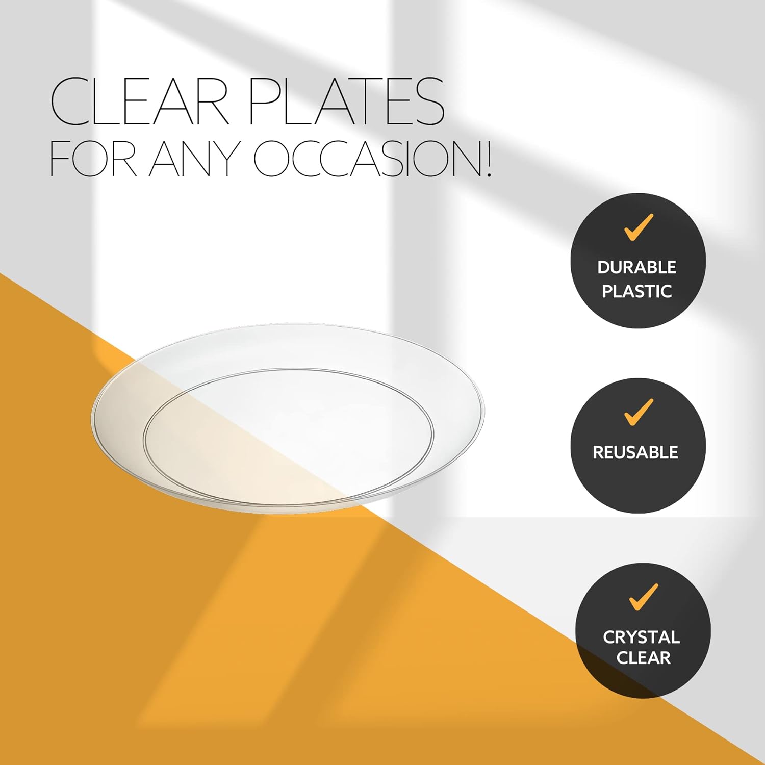 [9'' 80 Pack] 9'' inch Premium Heavy Weight Crystal Clear Classy Disposable hard Plastic Entree plates