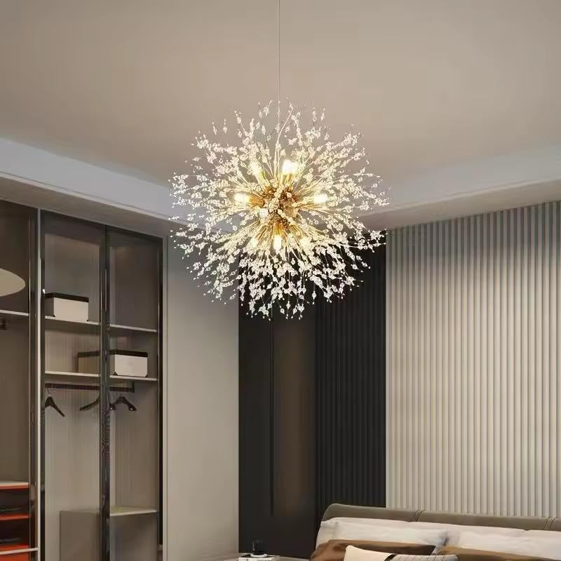 Image of Modern Crystal Sputnik Chandelier - Luxury Starburst Pendant Light for Living Room, Dining Room & Bedroom| 400mm