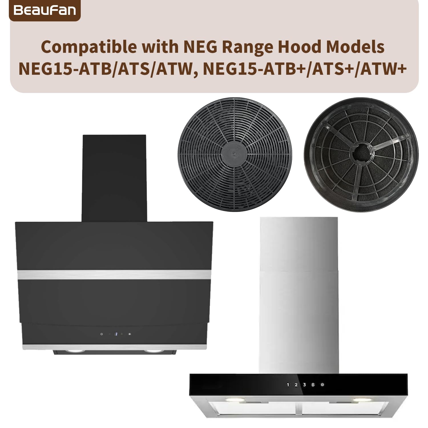 4er Pack GF15 Aktivkohlefilter Kompatibel mit NEG Dunstabzugshaube Modell NEG15-ATB/ATS/ATW, NEG15-ATB+/ATS+/ATW+. Vergleichen Sie mit der Teilenummer GF15, MIZ0023, KF561, CF110, DU652