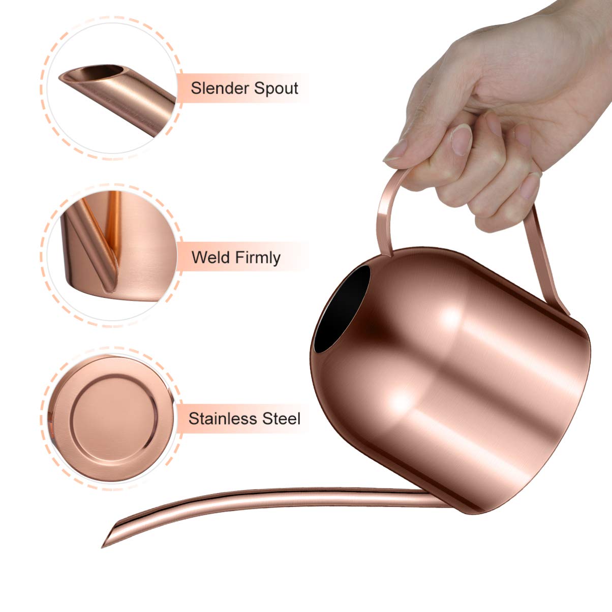 1 arrosoir en Acier Inoxydable pour Plantes d'intérieur ou Plantes d'intérieur - Long Bec - 1000 ML - Petit Pot d'arrosage de Jardin (cuivre)
