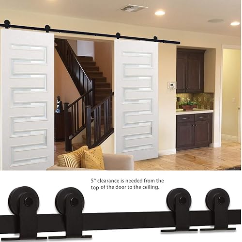 Miniatura 8 de Kit de herrajes para puerta corrediza de granero de 12 pies, resistente, suave y silencioso, fácil de instalar, ppaneles de puerta doble de 36