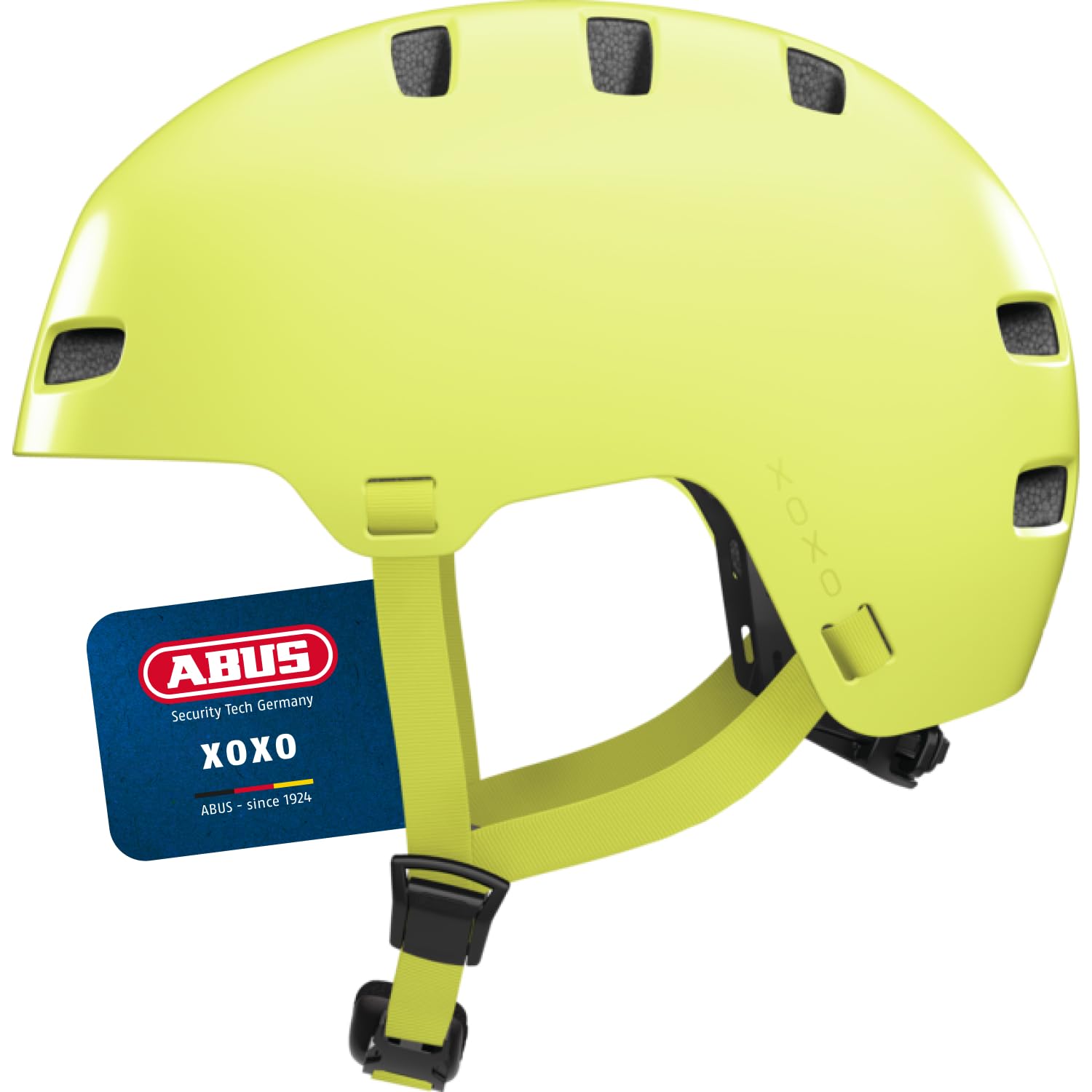 ABUS XOXO bicycle helmet โ city helmet in skater look โ helmet for skateboards, bicycles, scooters โ with optimised chin pad โ for teenagers and adults โ size S, mono yellow