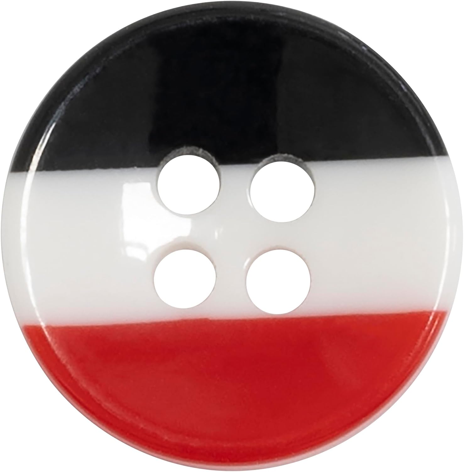 AERZETIX - C74299 - Set of 10 Round Sewing Buttons Ø11.5x2.8 mm with 4 Holes 18L L18 with Coloured Stripes - White Black Red - Opening 1.5 mm - Plastic - Sewing Haberdashery